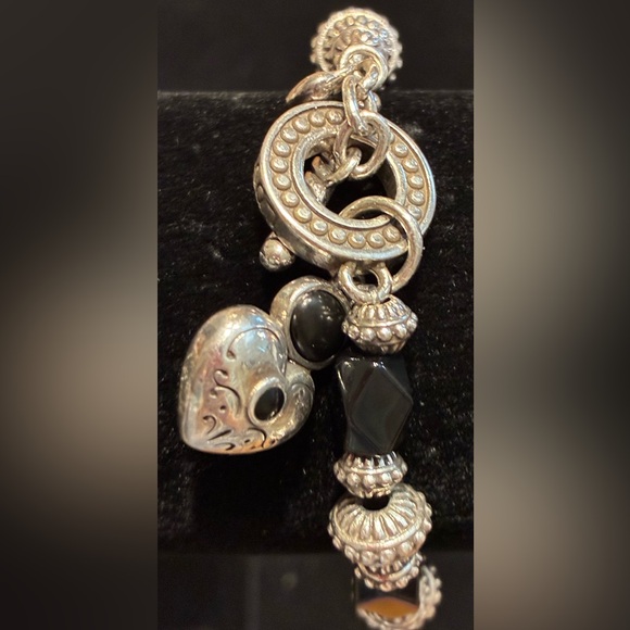 Brighton Silver-Tone and Black Beaded Heart Charm Bracelet - Picture 7 of 13